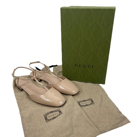 Gucci Double GG T Strap Patent Leather Ballet Flat Skin Rose Size 39.5 - Picture 12 of 15
